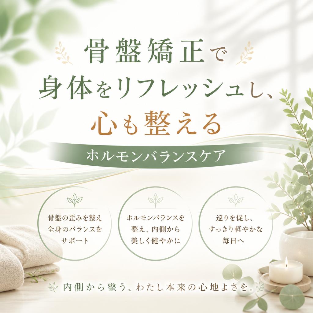 骨盤矯正で身体をリフレッシュし、心も整えるホルモンバランスケア