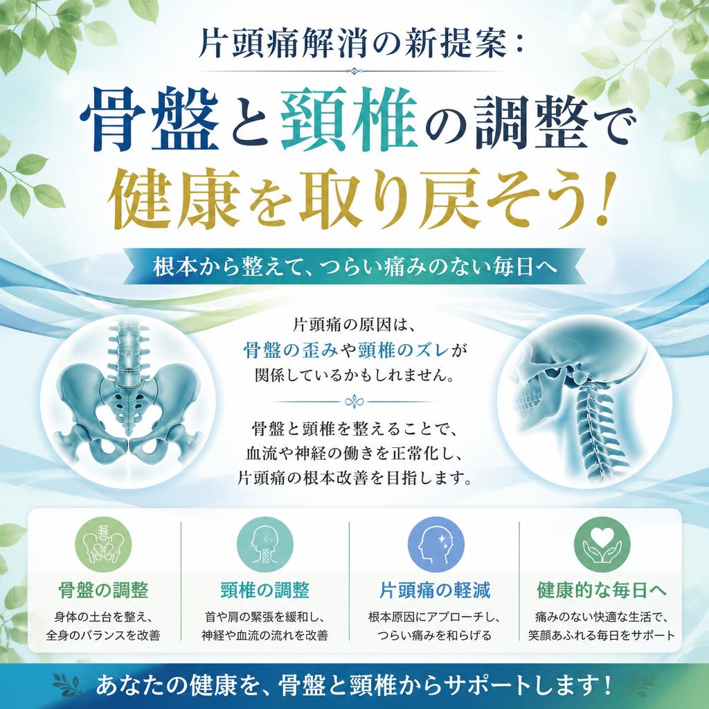 片頭痛解消の新提案：骨盤と頚椎の調整で健康を取り戻そう！