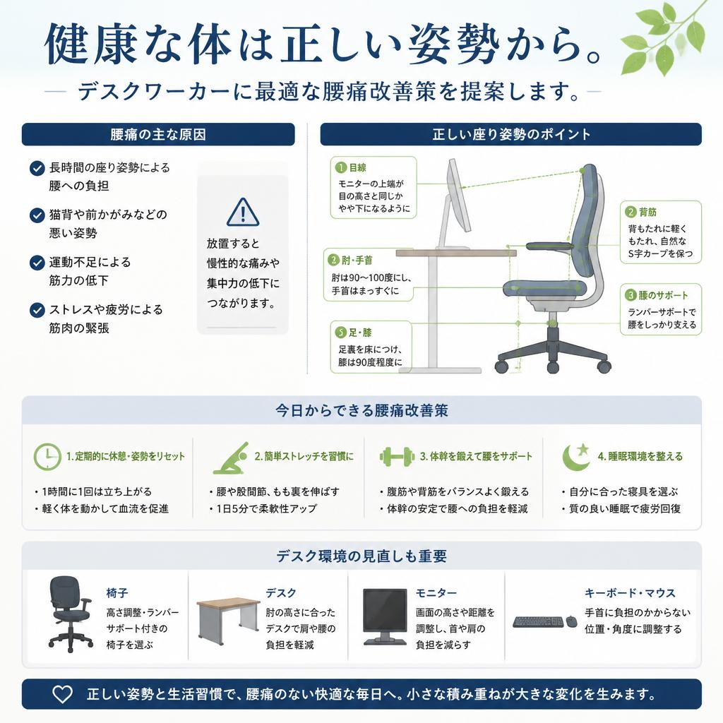 健康な体は正しい姿勢から。デスクワーカーに最適な腰痛改善策を提案します。