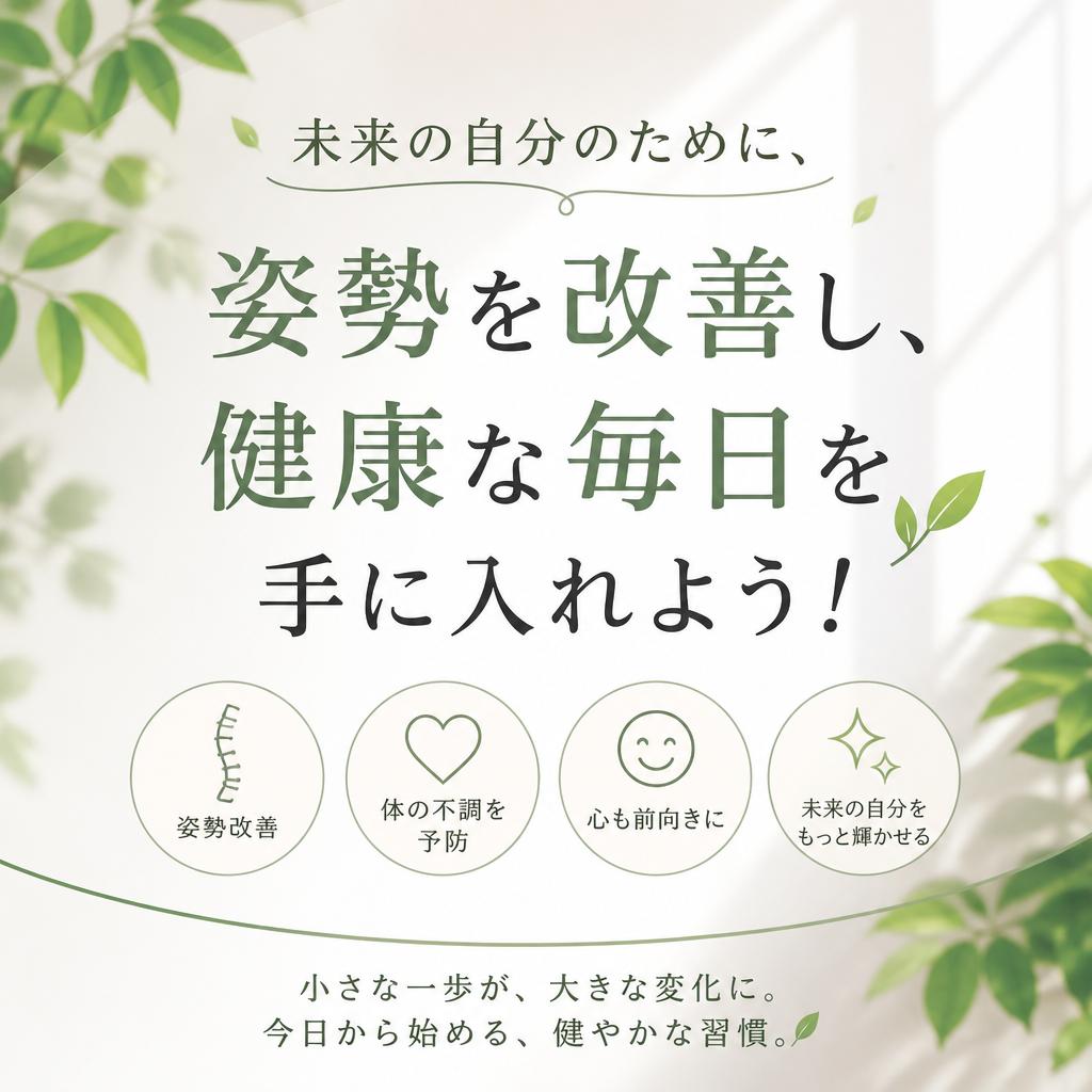 未来の自分のために、姿勢を改善し、健康な毎日を手に入れよう！