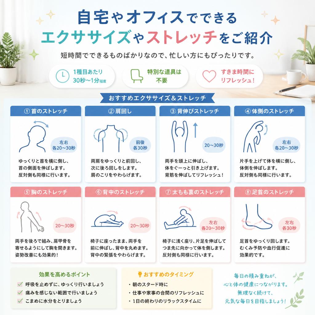 簡単にできるエクササイズとストレッチ