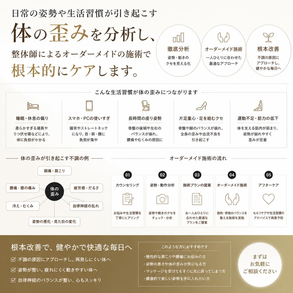 根本からのアプローチで体の歪みを整える